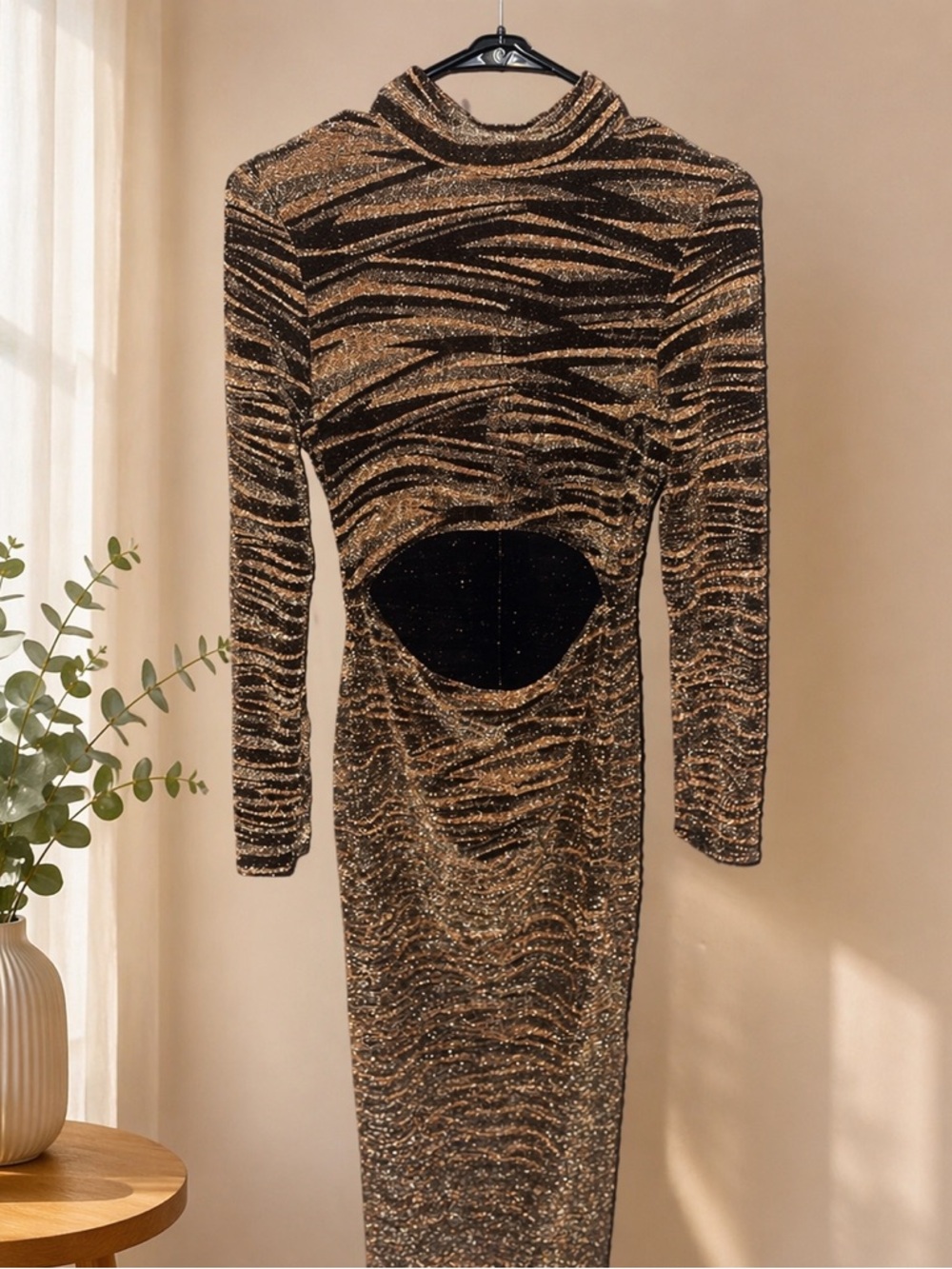 Fashion Nova Gold and Black Glitter Dress